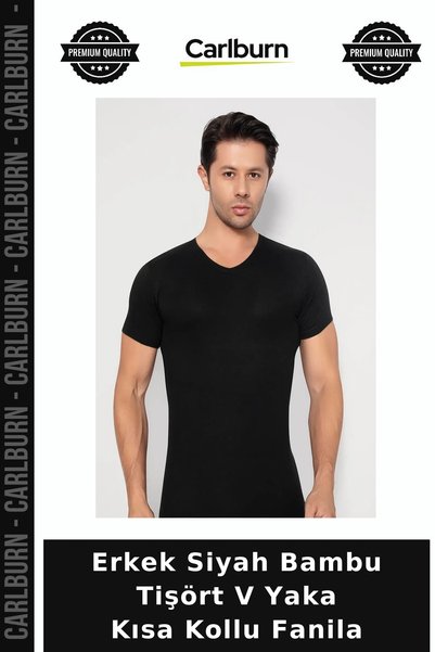 Carlburn Premium Men's Black Bamboo T-Shirt, V-Neck, Short Sleeve, Casual Sty...