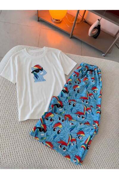 Yukatay Açık Mavi My Little Pony Rainbow Dash Desenli Premium T-Shirt Alt Üst...