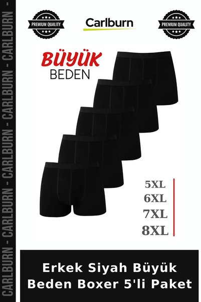 Carlburn Special Series Men's Black Plus Size Boxer 5-Pack, Regular Fit, with...