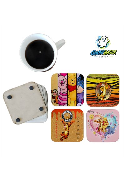 Ghostbastır Design Winnie the Pooh Decorative Wooden Coaster Set 0202