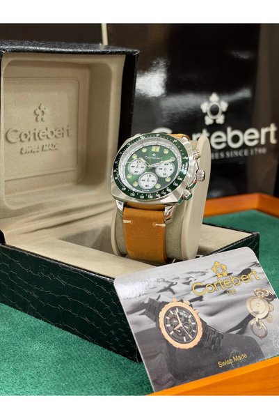 cortebert Men's Wristwatch, Green Dial, Brown Strap, Sapphire Crystal.