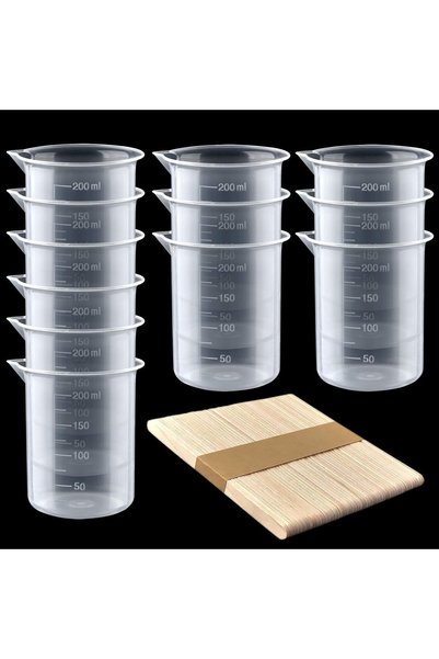KASTWAVE 12 Pack Plastic Beakers Epoxy Mixing Cups, Plastic Graduated Cups Cl...
