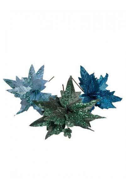 OEM Frosted Christmas Flower 10/set Baby blue