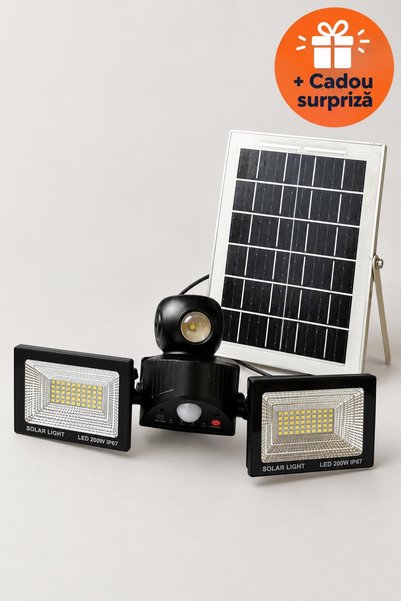 OferteTop Proiector Solar cu Senzor de Mișcare și Telecomandă, 2 Panouri LED,...