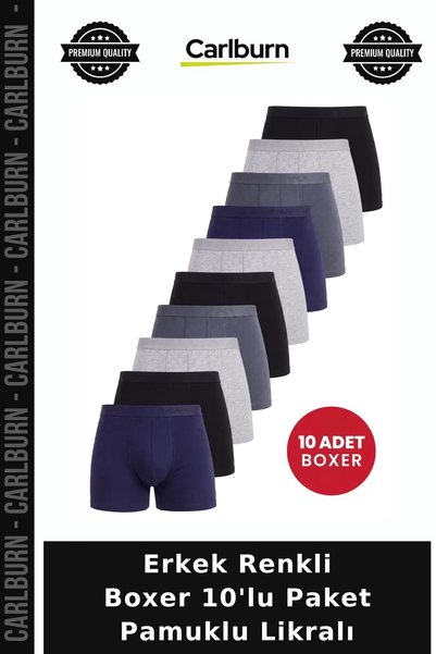 Carlburn Premium Men's Colored Boxer Shorts, Pack of 10, Cotton-Lycra Fabric,...