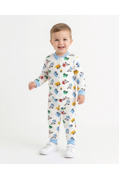 Ege Bebek Boys' 3-6 Year Old 100% Cotton Seasonal Pajama Set with Truck and C...