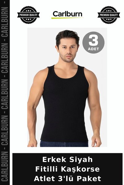 Carlburn Deluxe Series Men's Black Ribbed Fleece Tank Top 3-Pack Breathable A...
