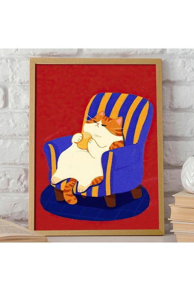 Generic Brand 1pc Lazy Cat Striped Armchair Canvas Wall Art Print, Modern Can...