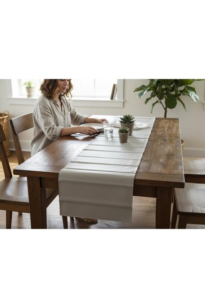 fara marca Traversă de masă gri 45×140 cm – Aspect de piele, Traversă decorat...