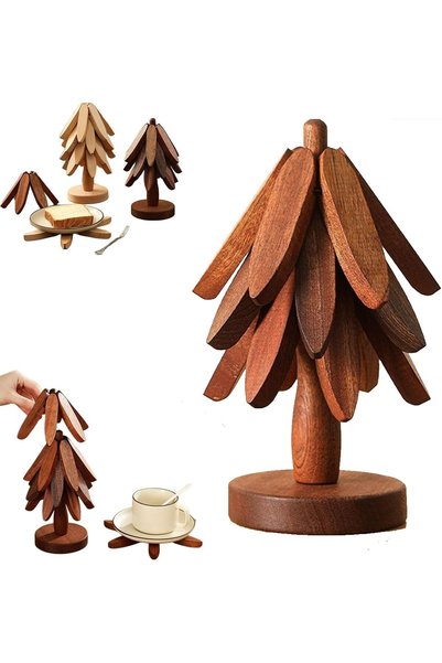 GENERAL Wooden Trivets for Hot Dishes, Wooden Tree Coasters, Tree-Shaped Coll...