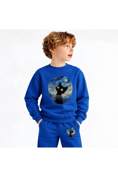 playwear Team Sweatshirt with Star and Cat Print, for Girls and Boys, with a ...