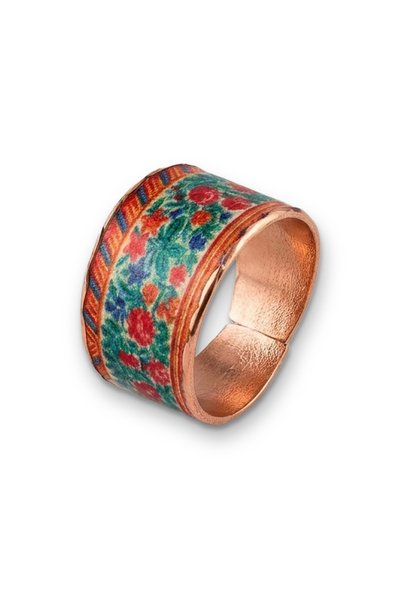 Baskistan Garden Journal Pomegranate Flower Handmade Copper Ring with Green a...