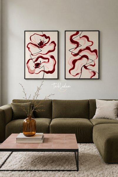 tablodea Ruxa - Set de 2 tablouri moderne cu flori abstracte – Set decorativ ...