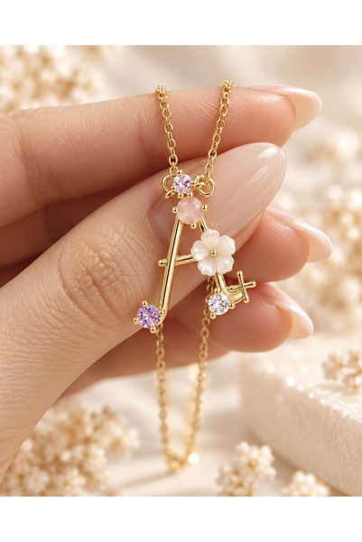 h&b design jewel Steel Flower Detailed Letter a Necklace
