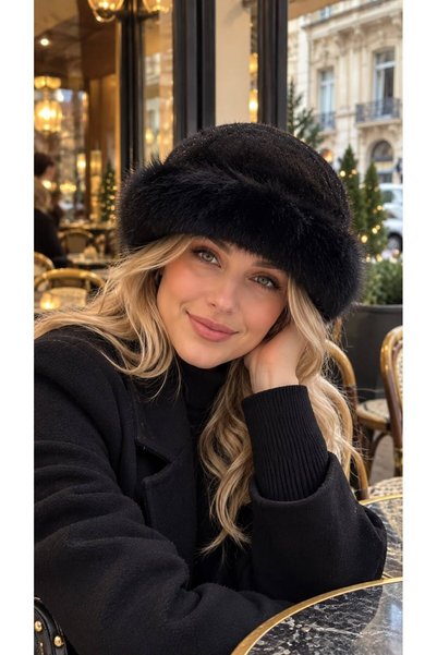 FELLMENS Black Glitter Soft-Textured Plush Beanie Hat for Women