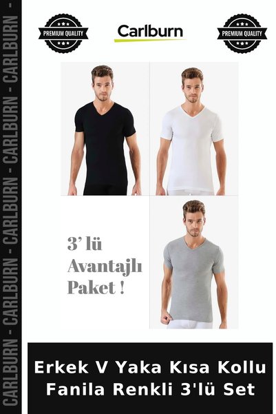 Carlburn Deluxe Series Men's V-Neck Short-Sleeve T-Shirt, Colorful 3-Piece Se...