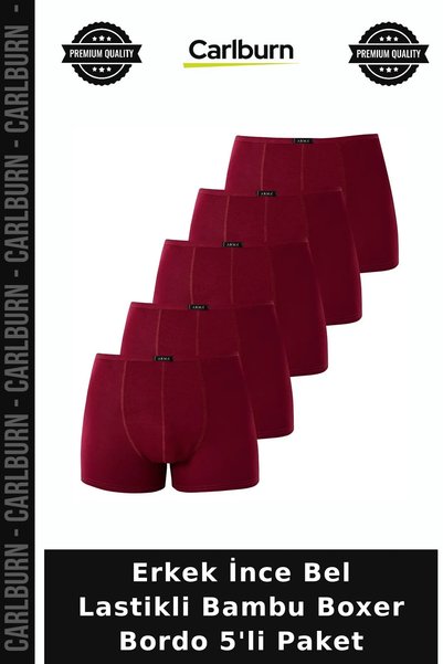 Carlburn Men's Slim-Fit Elastic Bamboo Boxer Shorts, Burgundy, Pack of 5, Bre...