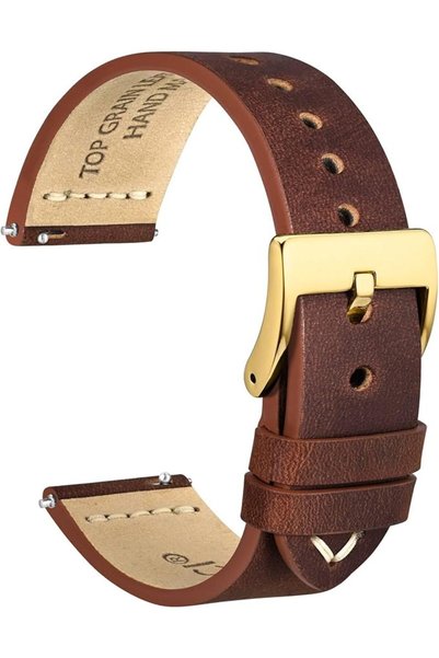 WOCCI Old-fashioned Watch Strap, Top Grain Leather, French Wax Thread, Quick ...