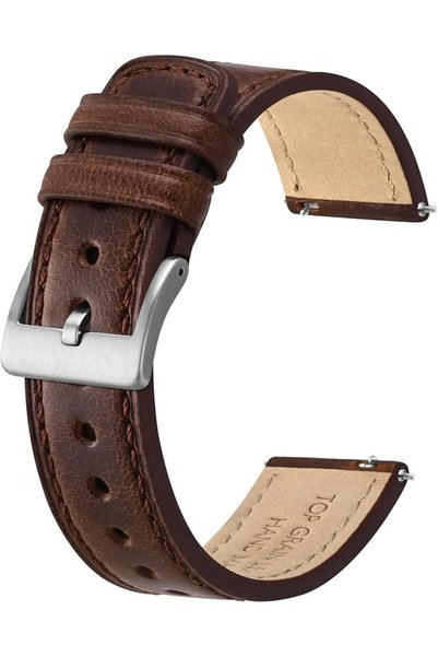 BISONSTRAP أحزمة ساعات جلدية، جلد كلاسيكي مُعالَج بالشمع، حزام بديل سريع التغ...