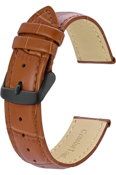 BISONSTRAP أحزمة الساعات، أحزمة ساعات جلد بنقشة جلد التمساح، عرض الحزام: 18 م...