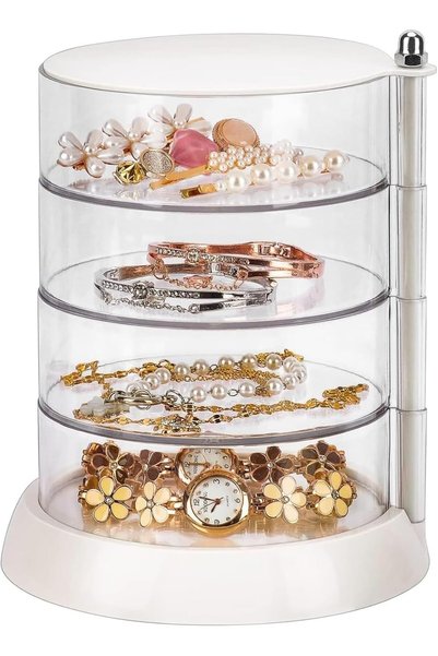 Tazweeq 360 Rotatable Hair Accessories Organizer, 4 Layer Clear Acrylic Stora...
