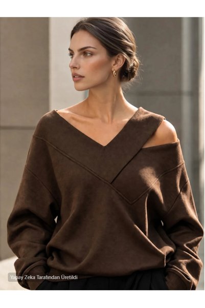 blck & premium Women's Sweatshirt V-Neck Off-Shoulder Usa Trends - Do765843
