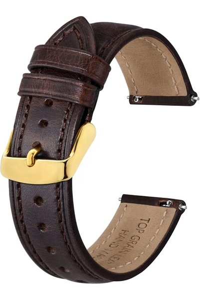 BISONSTRAP أحزمة ساعات جلدية بتصميم كلاسيكي للرجال، مصنوعة من جلد العجل المشم...