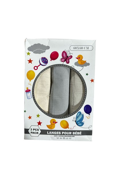 fara marca Set de 3 scutece textile pentru bebeluși 60x60 cm – Muselină 100% ...