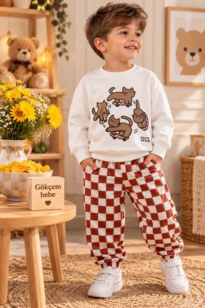 SELFİE Erkek Çocuk Sweatshirt ve Eşofman Altı İkili Takım (5-8 Yaş)