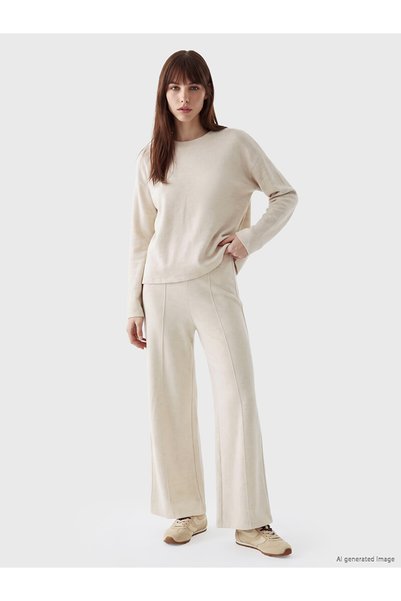 LC Waikiki Vision New Season Ecru Wide-Leg Women's Sweatpants