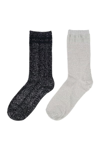 DD SHOP Sosete Gri Negre cu Lurex Argintiu pentru Femei - 2 perechi