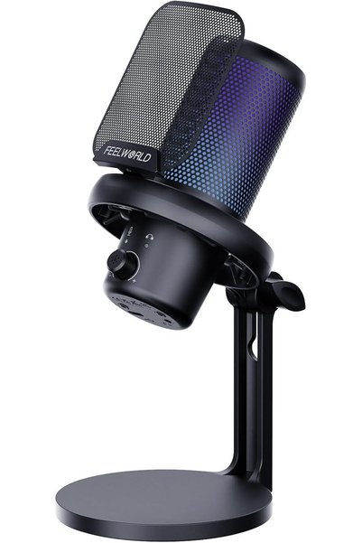 Feelworld ميكروفون ألعاب مكثف USB VM1 للبث مع إلغاء الضوضاء وإضاءة RGB