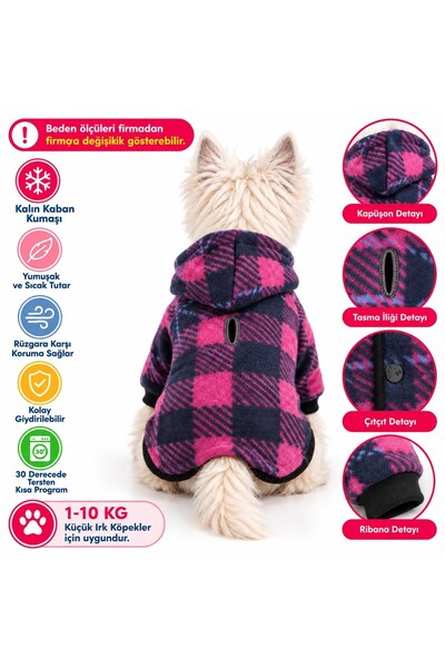 DOGİ&DOG Küçük Irk Ekose Detaylı Kaban Köpek Kıyafeti Köpek Montu (1-10KG)