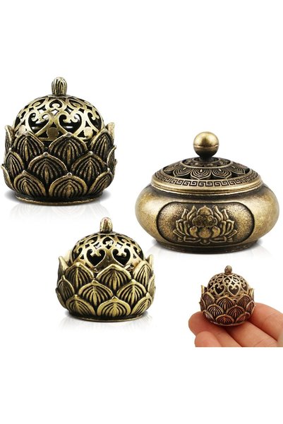 KASTWAVE Lotus Incense Holder for Sticks 3 Pcs, Hollow Zinc Alloy Incense Sti...
