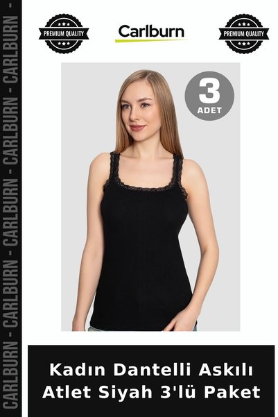 Carlburn Custom-Made Women's Lace-Trimmed Tank Top, Black, 3-Pack, with Lace ...