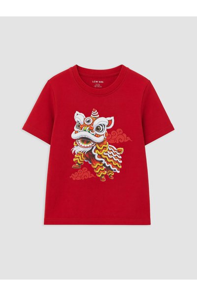 LC Waikiki Peak New Season Red Crew Neck Printed Children's T-Shirt