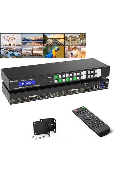 mt-viki محول مصفوفة HDMI بدقة 4K، 8x8، مع واجهة رسومية ويب، ومدخل صوت ستيريو ...