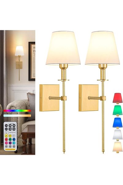 GENERAL Wall Light Battery Operated Sconce Set of 2，not Hardwired Fixture,Bat...