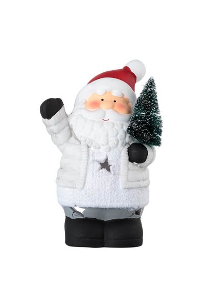 DD SHOP Felinar decorativ ceramic, figurină Moș Crăciun cu brad, pentru lumân...