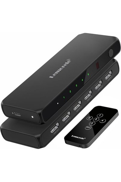 lemorele موزع HDMI، مفتاح HDMI، 5 مداخل و1 مخرج، مفتاح HDMI يدعم دقة 4K مع جه...