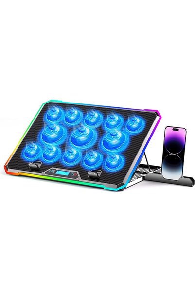 GENERAL مبرد لابتوب مخصص للألعاب، مزود بـ 13 مروحة فائقة الهدوء، وشاشة LCD، و...
