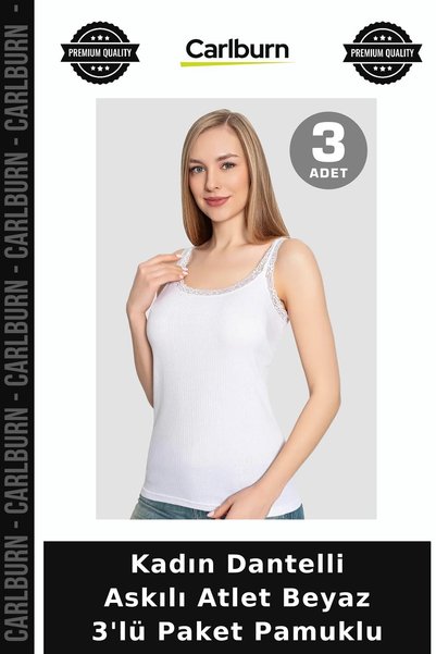 Carlburn Custom-Made Women's Lace-Trimmed Tank Top, White, Pack of 3, Cotton,...