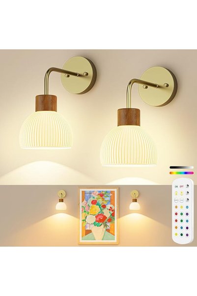 GENERAL Glass Battery Operated Wall Sconces Set of 2, Rechargeable Wall Lamp ...
