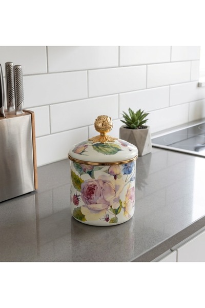 EMAYE EVİM Medium-Sized Rose-Top Enamel Jar Tea Sugar Jar Sugar Bowl