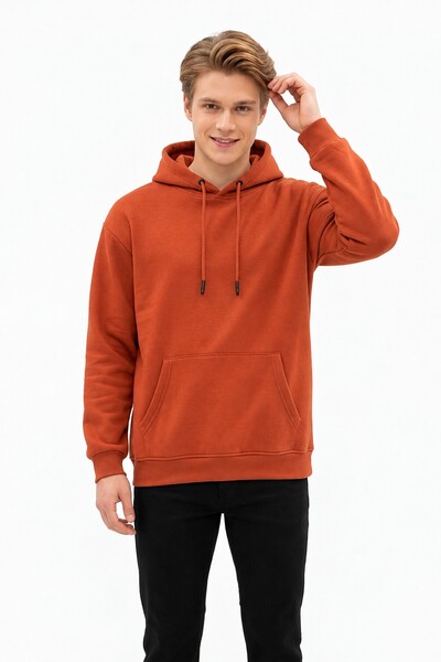 TARZIM SPOR GİYİM Three Yarns Sh Fleece-Lined Hooded Plain Men's Casual Sweat...