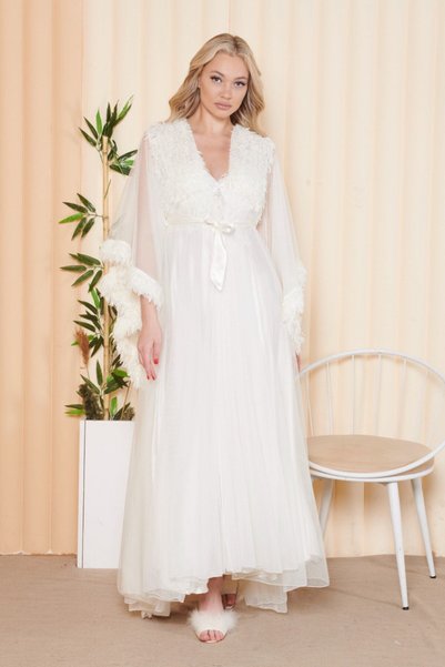 Loviana belle Custom-Designed Two-Piece Long Robe and Nightgown Set, Satin (in a Box).