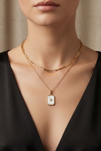DENİZDENAL Polar Star 2-Piece Necklace Set.
