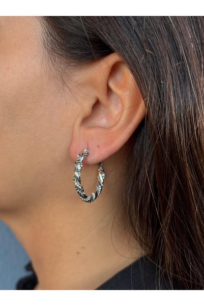 nunu takı Patterned Spiral Silver Earrings