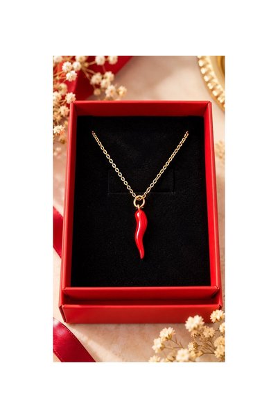 316 L çelik A Gift for Your Loved One: Steel Gold Red Evil Eye Figurine Necklace – Women’S Lucky Necklace, Red.