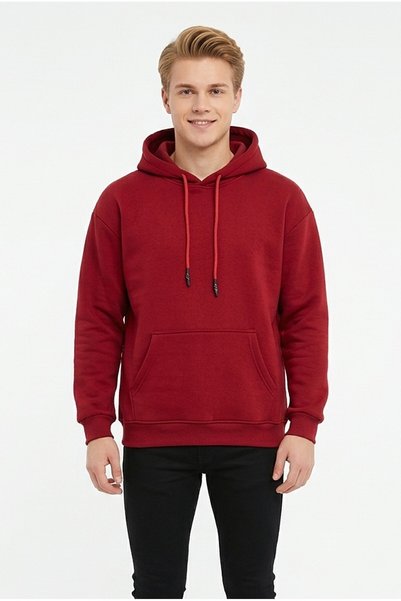 TARZIM SPOR GİYİM Three Yarns Sh Fleece-Lined Hooded Plain Men's Casual Sweat...
